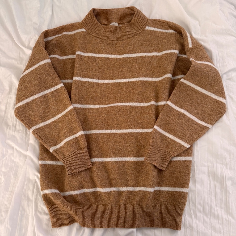 Cozy tan and white striped sweater